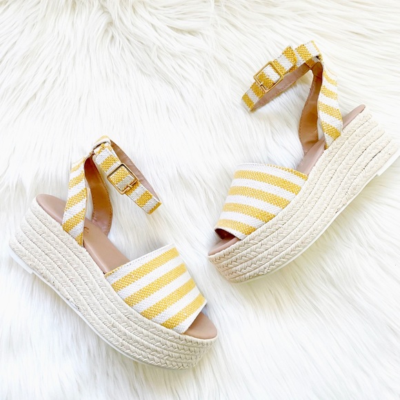 Shoes - Yellow white platform espadrille wedge sandals